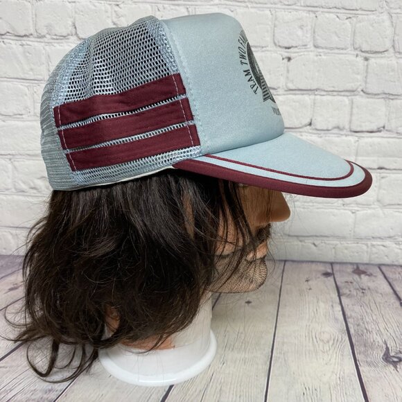 Vintage Trucker hat Mesh Cap Snapback Gray Maroon 3 Stripes Team Two Family 1990 - Picture 4 of 8